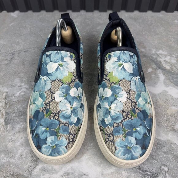 GUCCI Bloom Flower Print Blue GG Supreme Canvas Slip-on 8.5 G or 9 US 42.5 EU - Picture 4 of 16